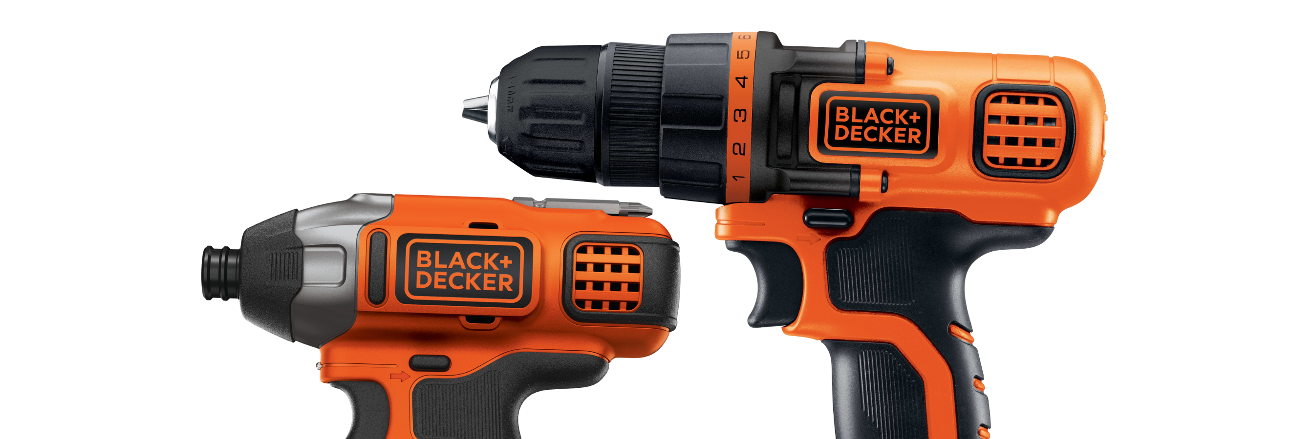 Side profile of 20 volt max lithium ion combo kit with drill/driver and impact driver