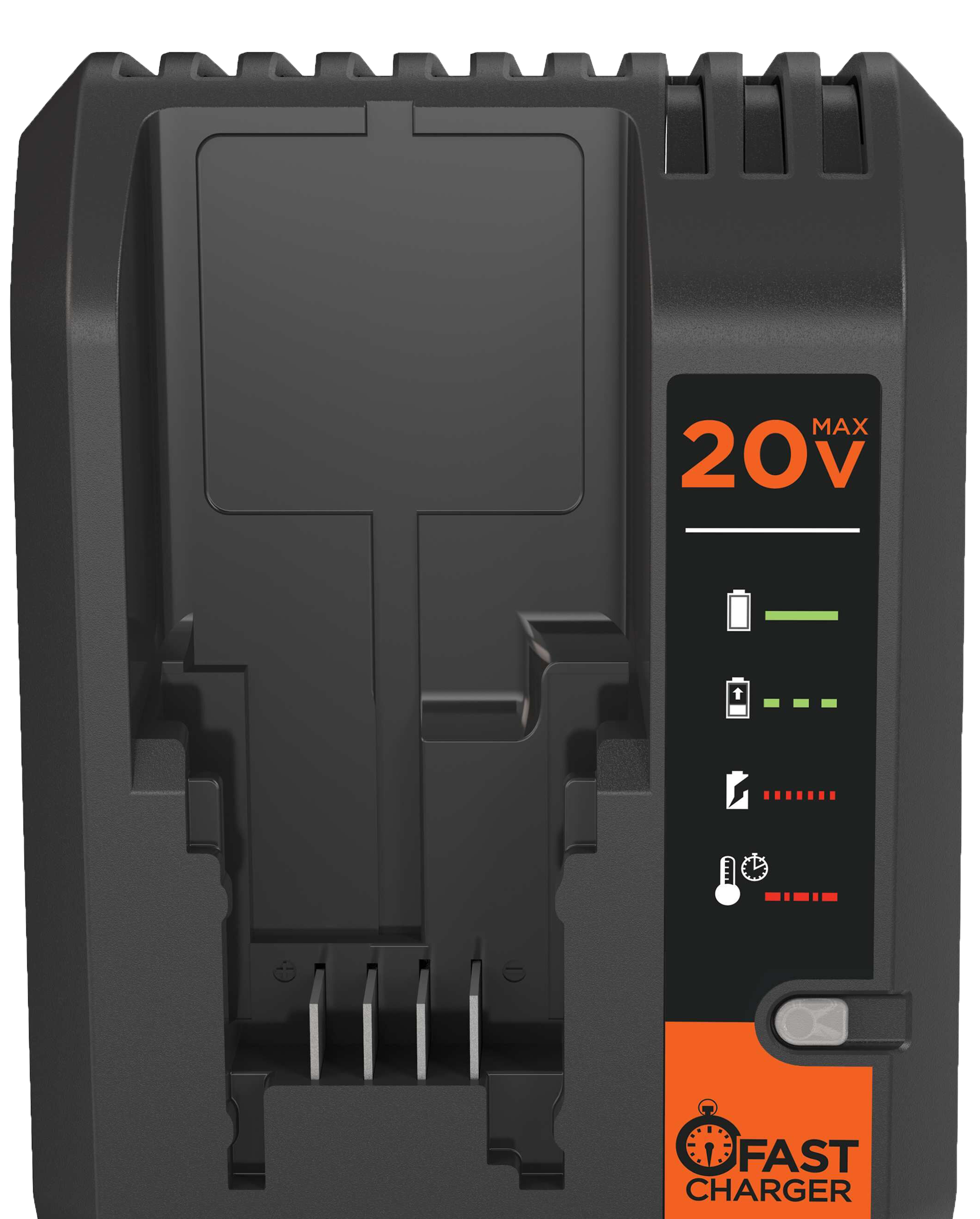 Top profile of black and decker lithium fast charger.