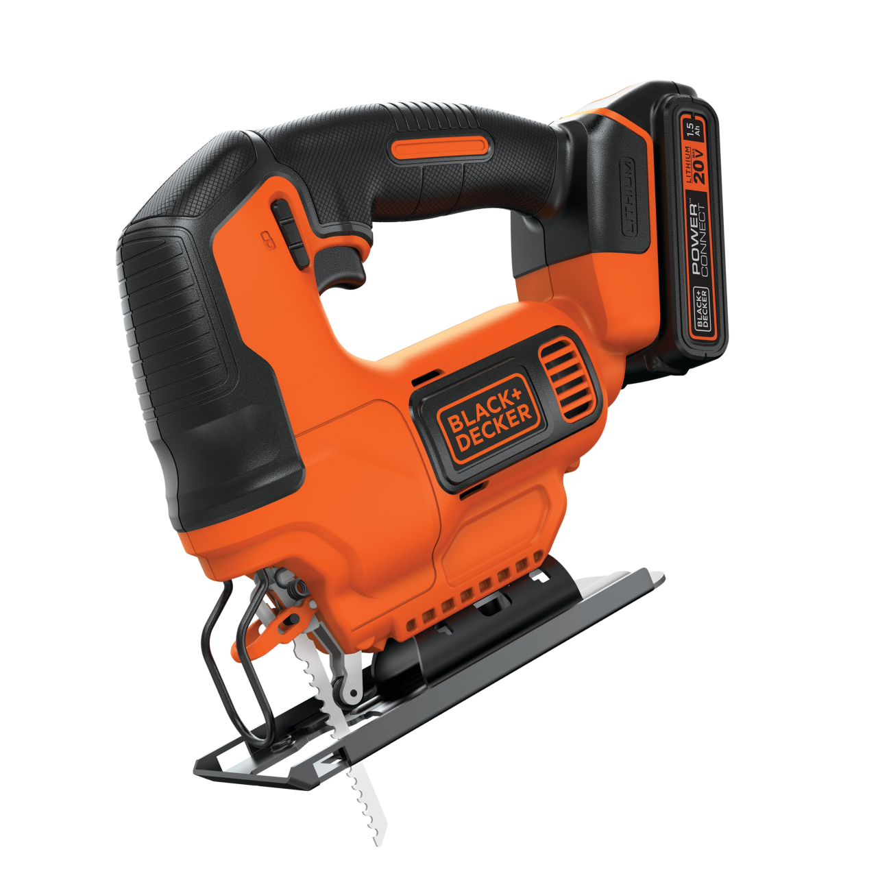 Profile of 20 volt max cordless jigsaw.