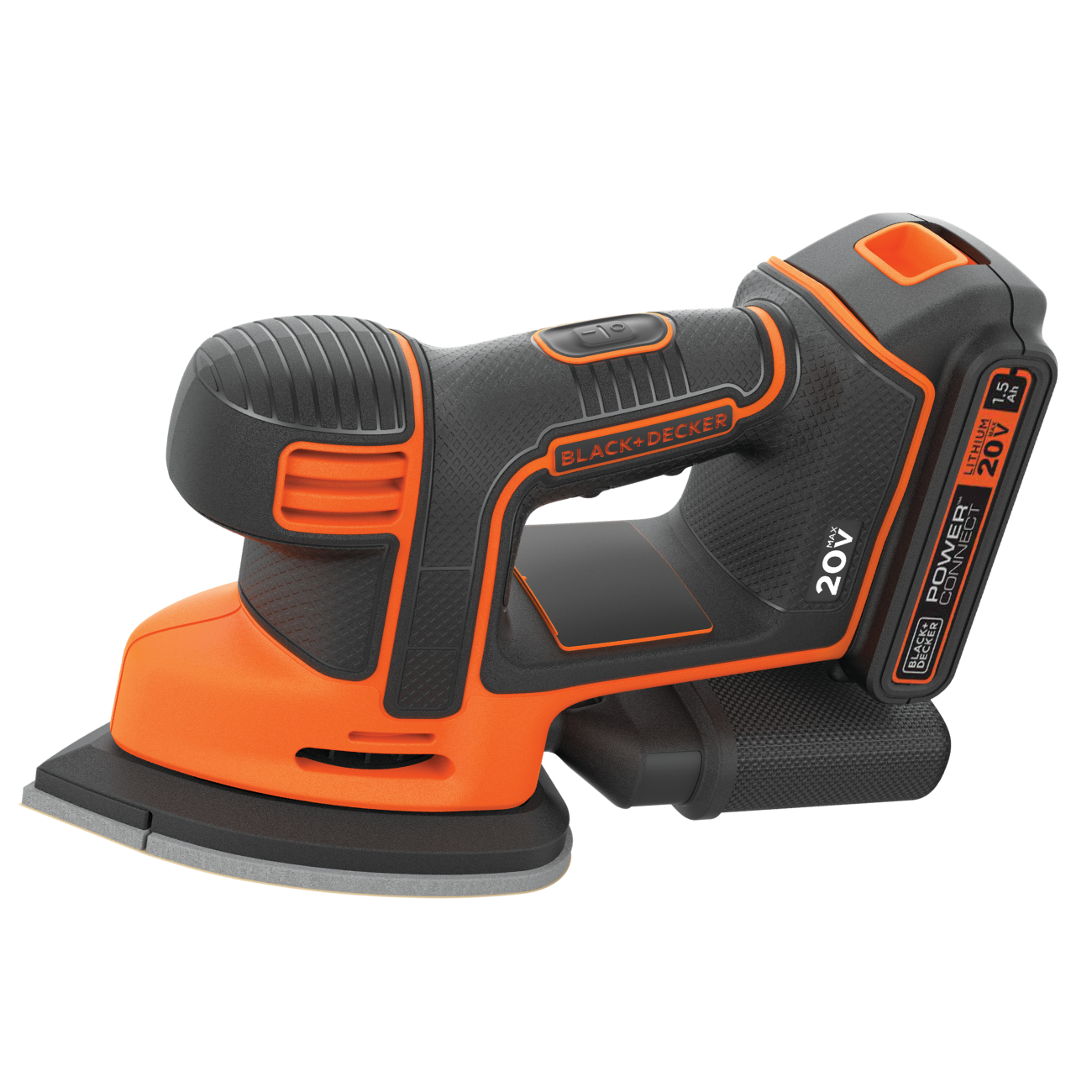 Profile of 20 volt mouse cordless sander.