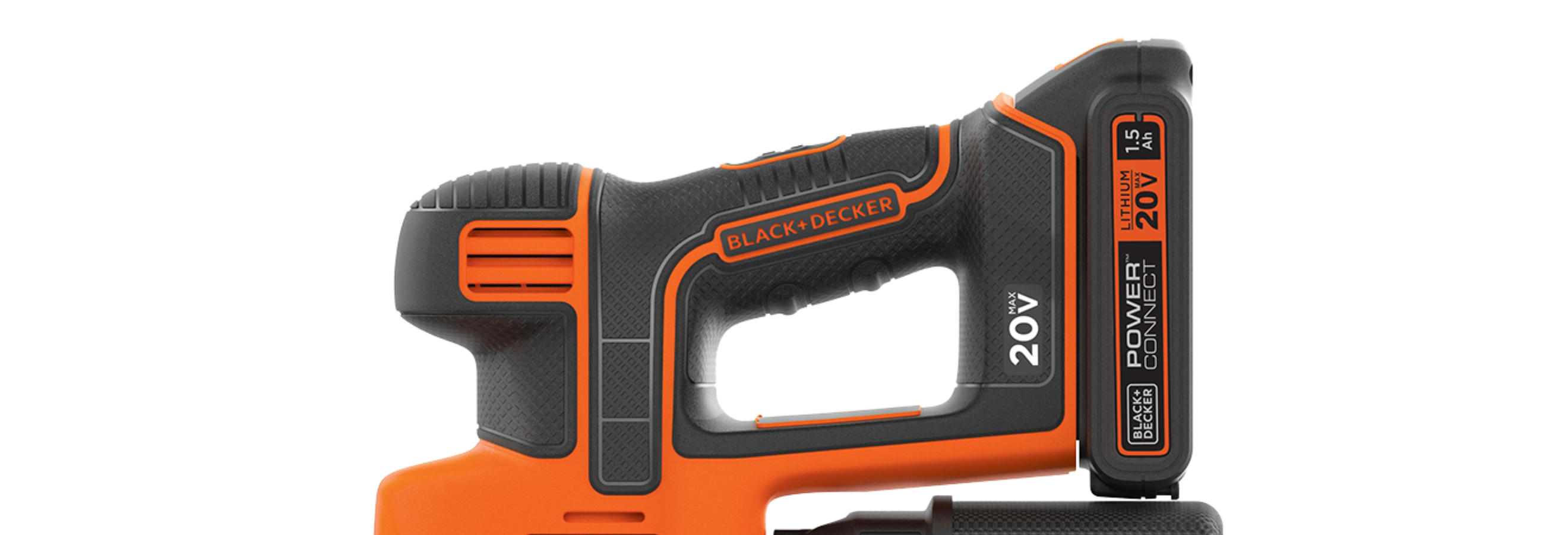 Profile of top portion of 20 volt mouse cordless sander.