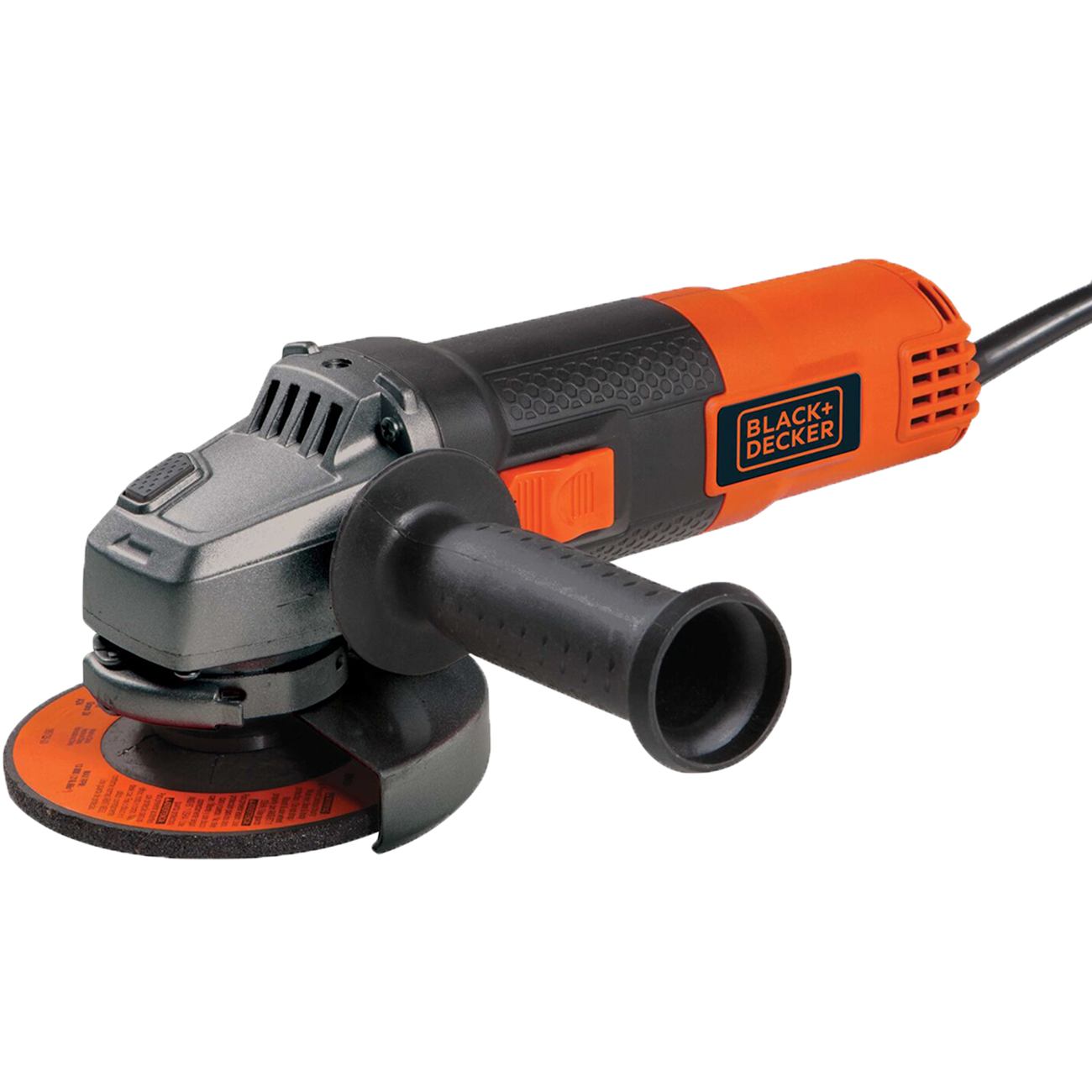 Profile of 4 and a half inch 6.5 amp angle grinder.
