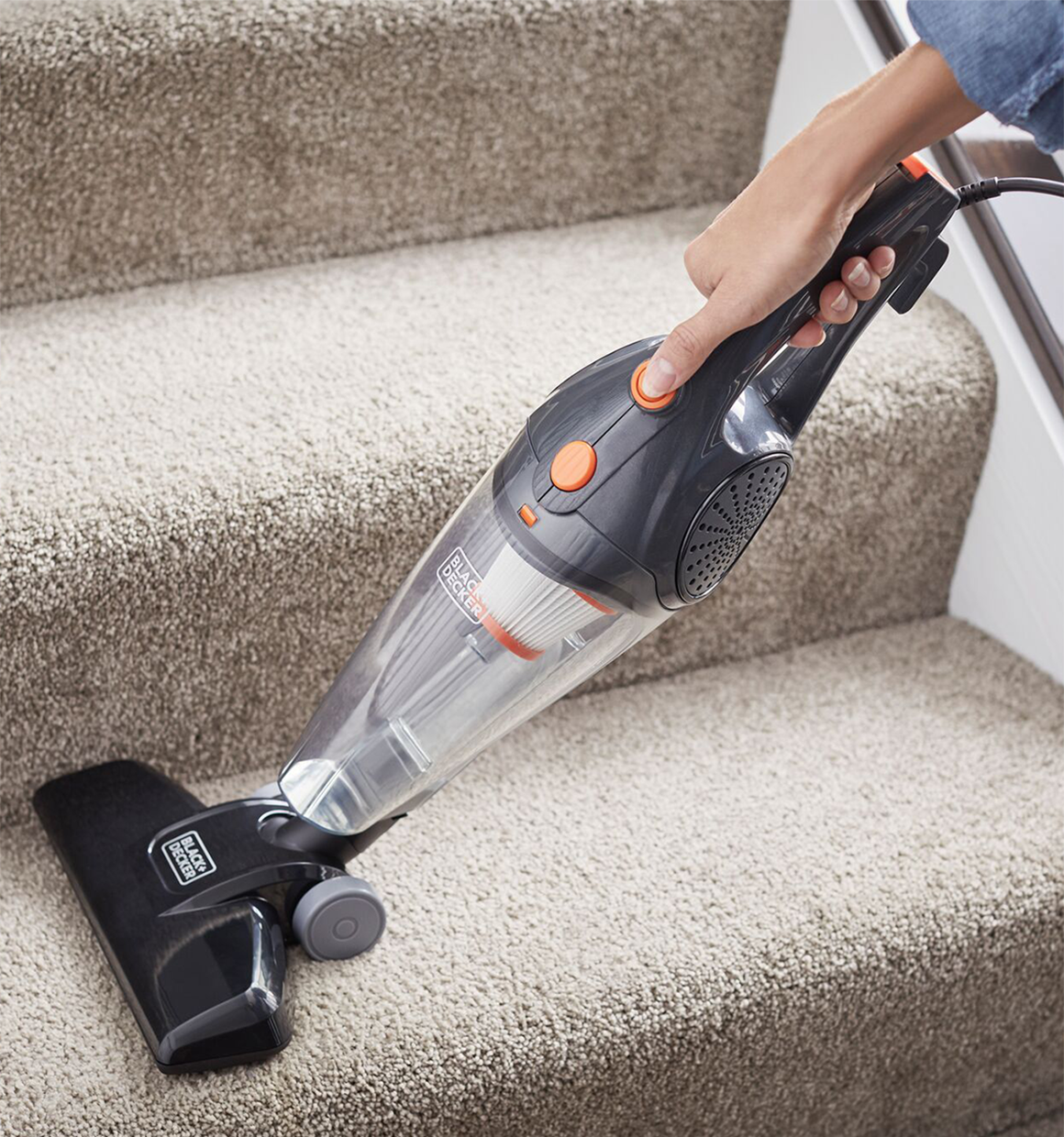 Black & Decker BDST1609 3-in-1 Corded Lightweight Handheld Cleaner & Stick  Vacuum Cleaner, White with Aqua Blue 
