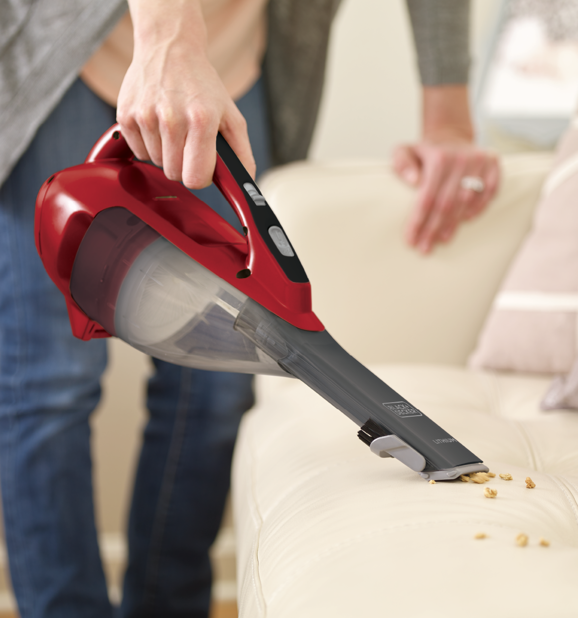 Dustbuster advanced clean cordless hand vacuum cleaning sofa.