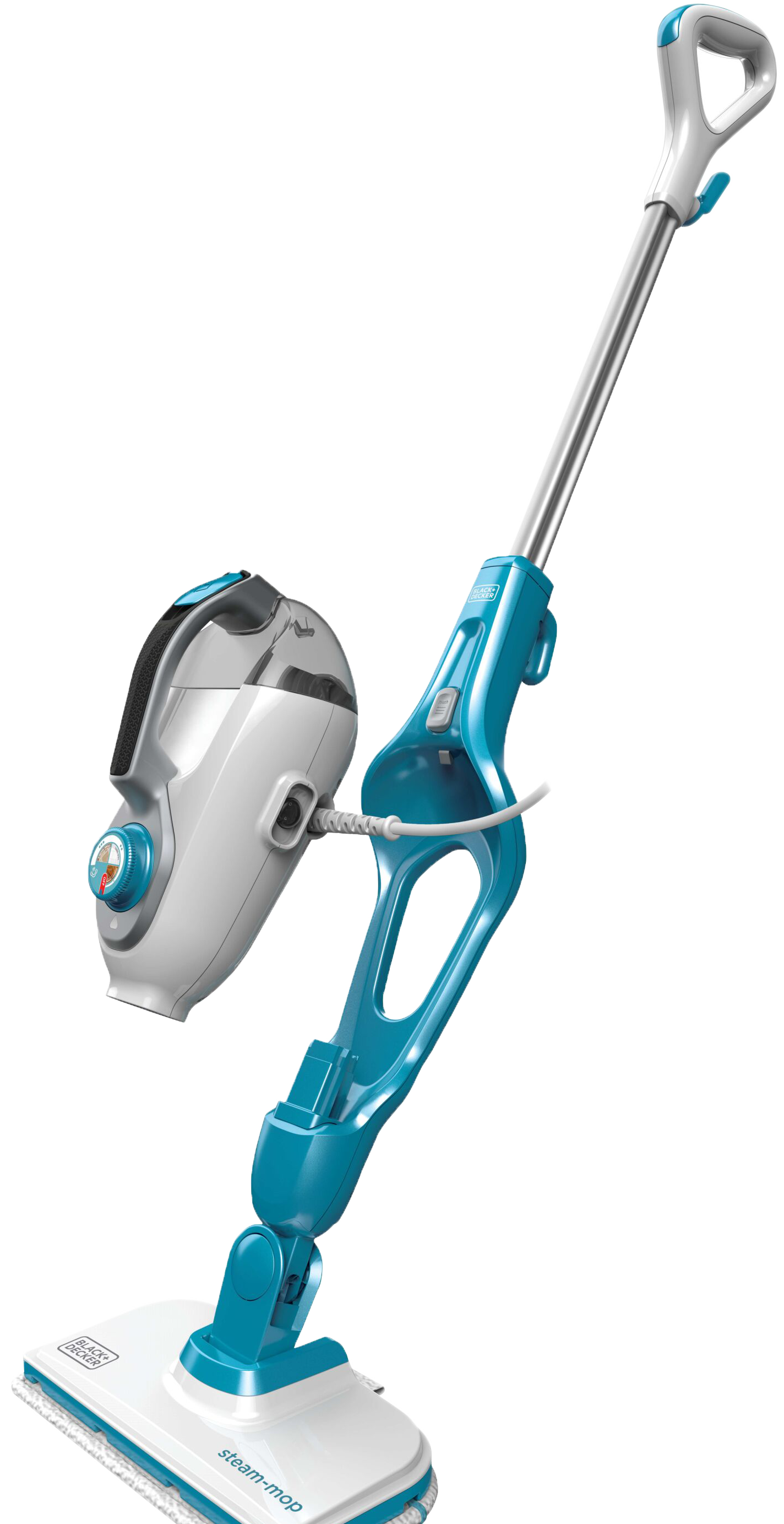Profile of 5 in 1 Steam Mop and Portable Steamer with handheld part detached.