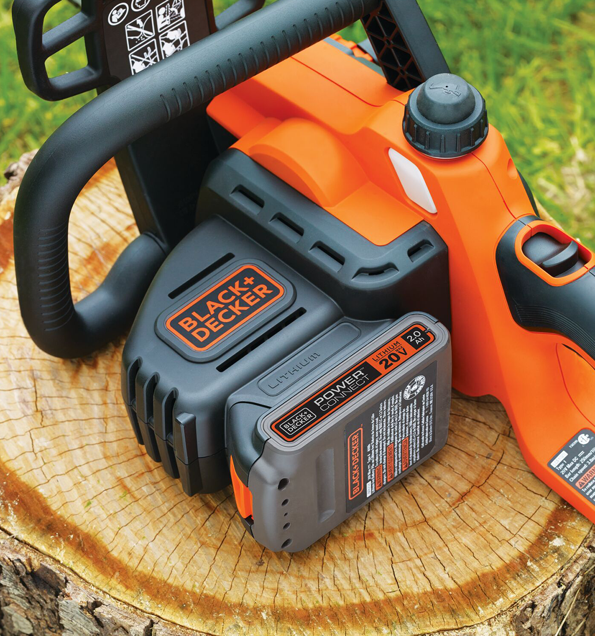 20 volt MAX lithium battery feature of 10 inch chainsaw.