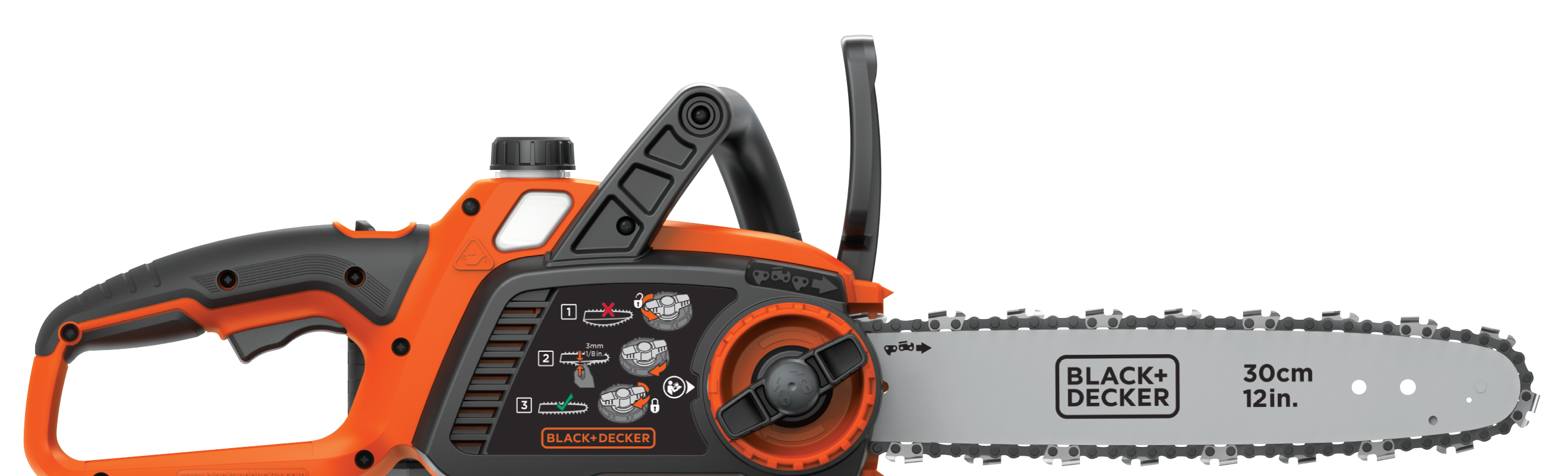 Profile of Lithium 12 inch Chainsaw Battery and Charger Not Included.