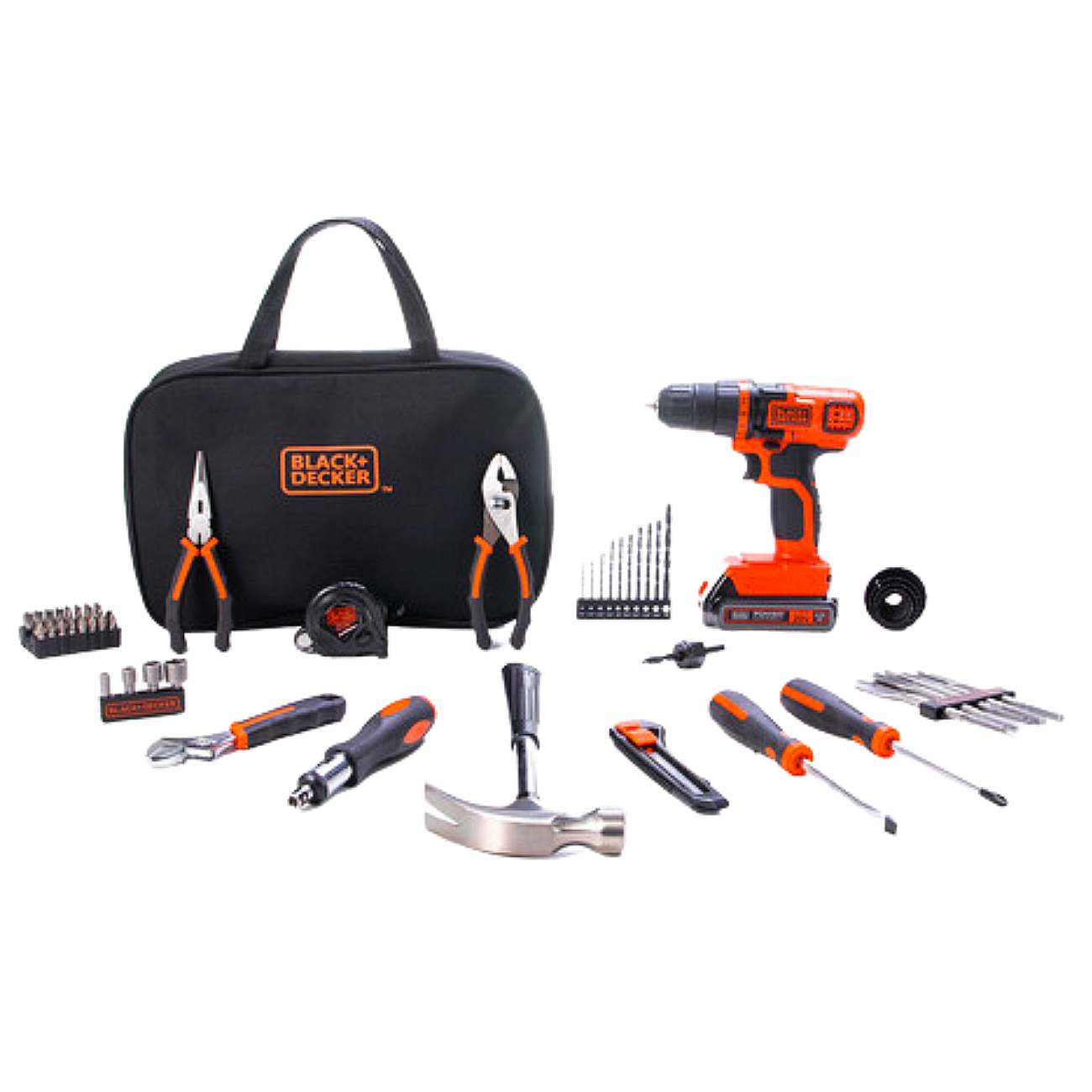 Black & Decker® LDX120PK - 66-piece Project Home Tool Set in Tool Bag and  20 V MAX Lithium Ion Drill/Driver 