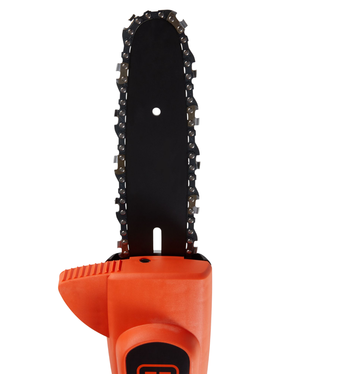Close up of blade on a lithium Pole Pruning Saw.