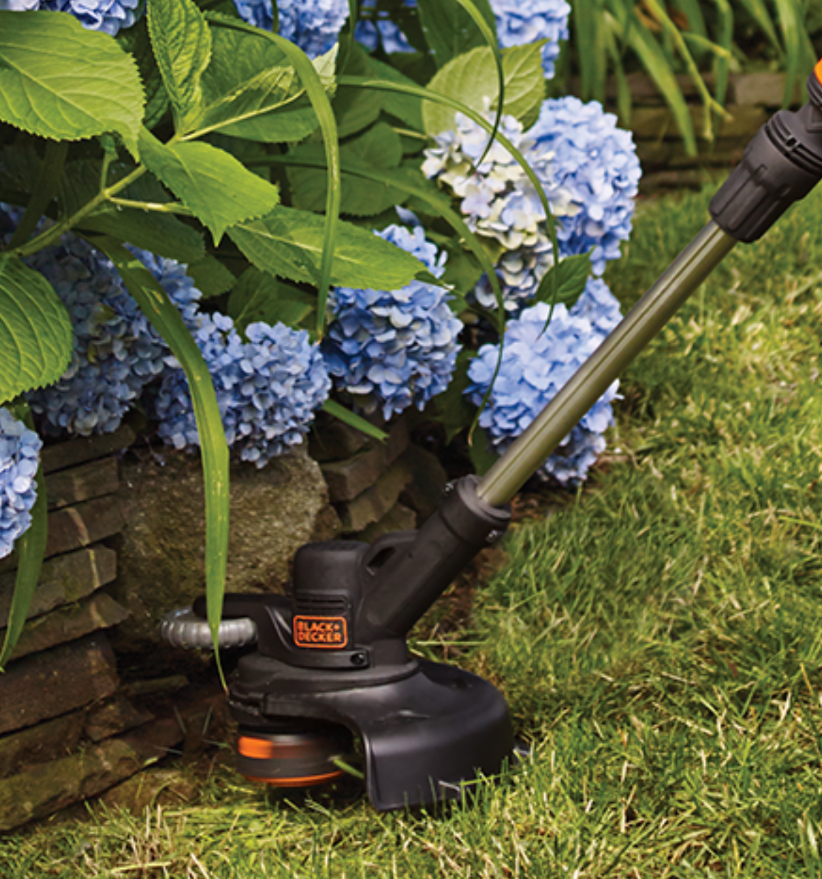 20 Volt MAX EASYFEED String Trimmer being used to trim grass on seedbeds.
