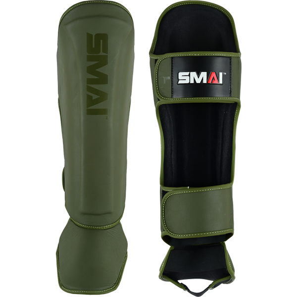 Elite85 Muay Thai Shin Guards - Olive Green