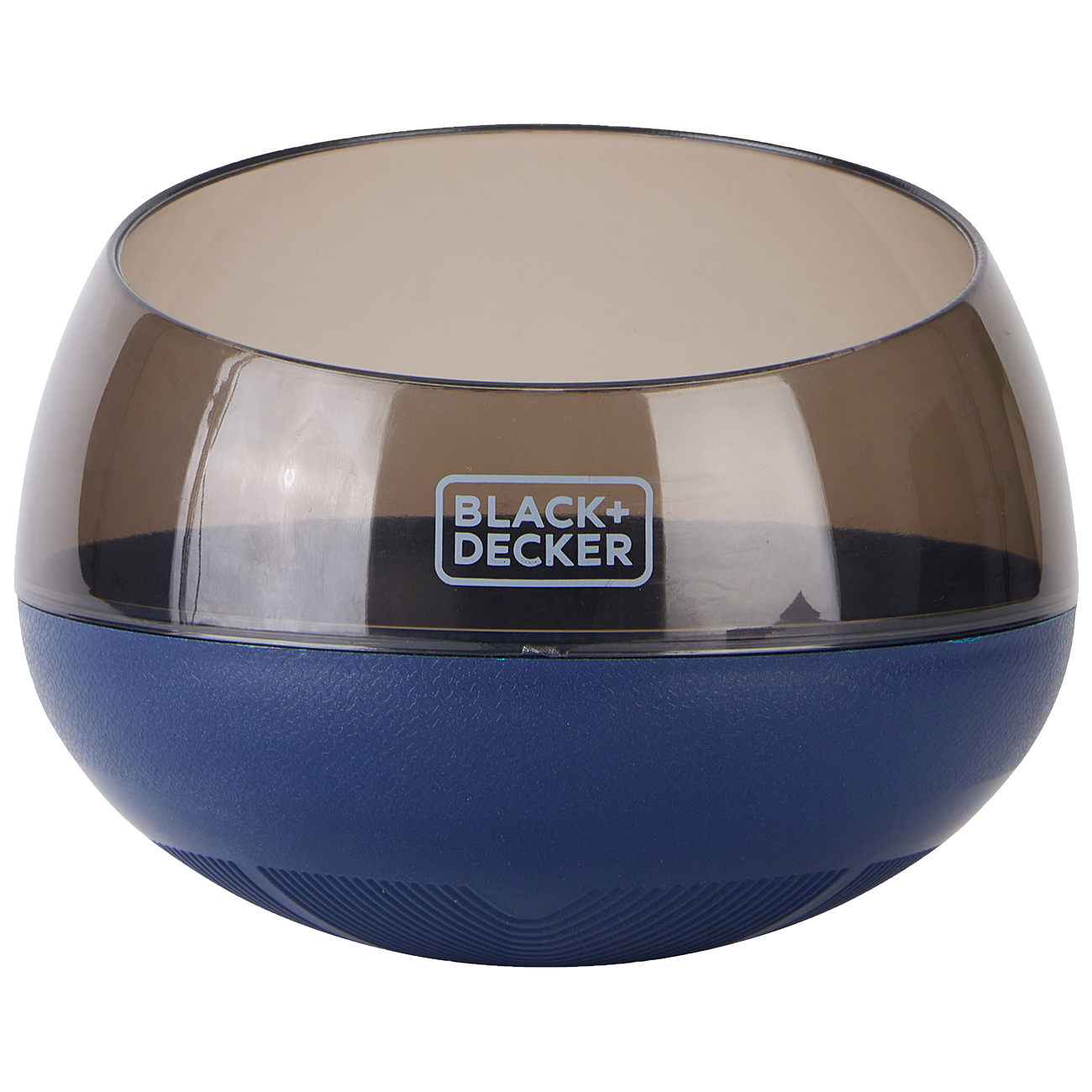 Front view of blue translucent Black and Decker Slow Feeder Rocking Bowl