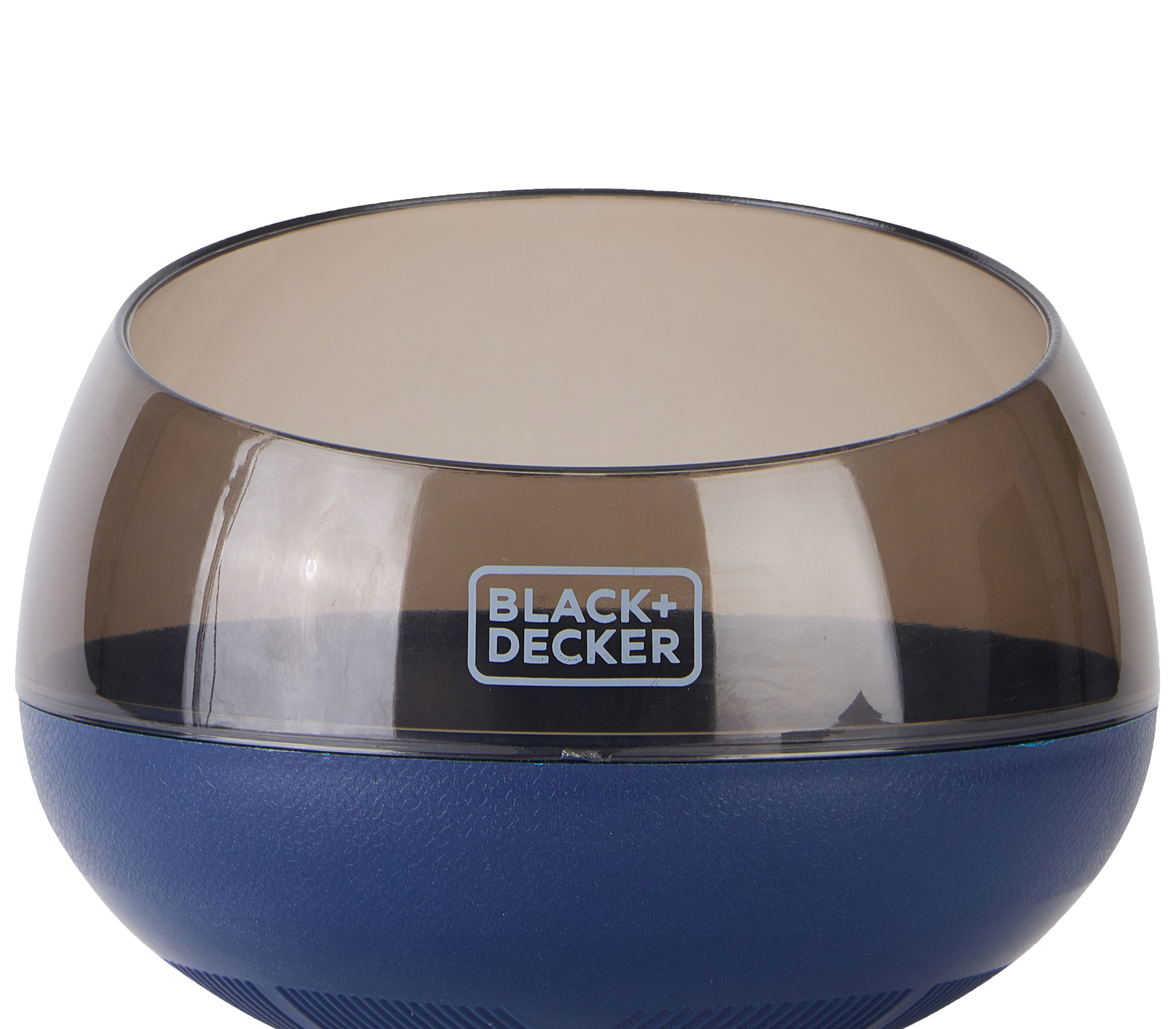 Front view of blue translucent Black and Decker Slow Feeder Rocking Bowl