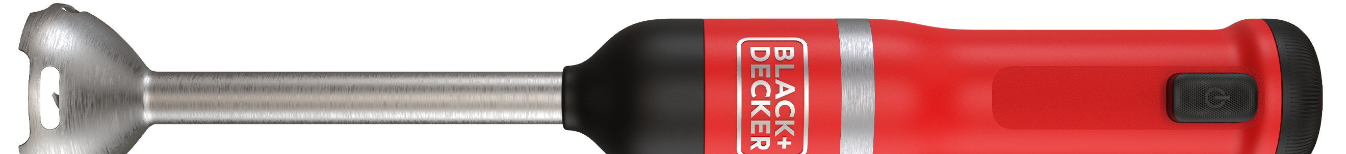 Profile front view of the red, BLACK+DECKER kitchen wand blender.