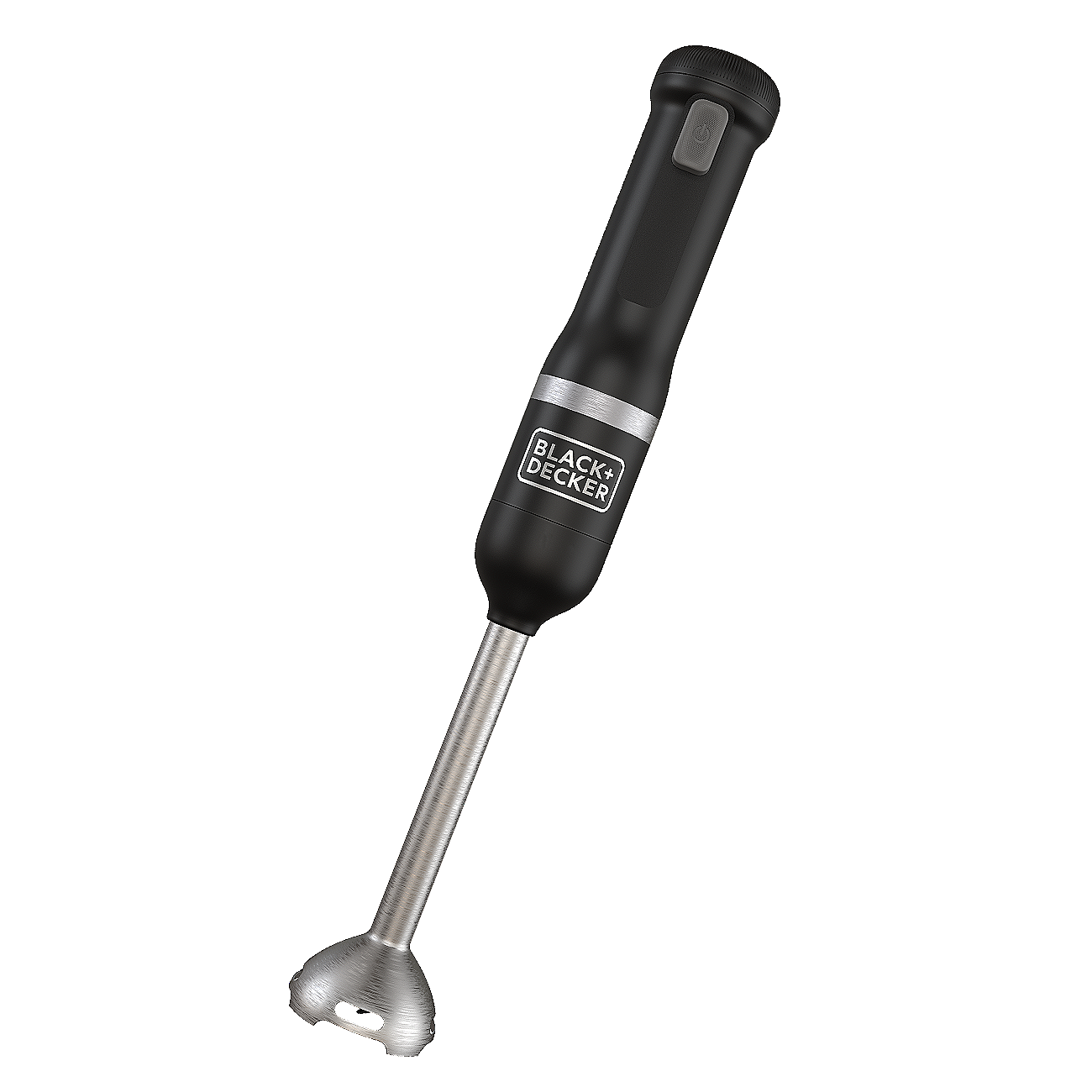 Front view of the black, BLACK+DECKER kitchen wand with immersion blender attached