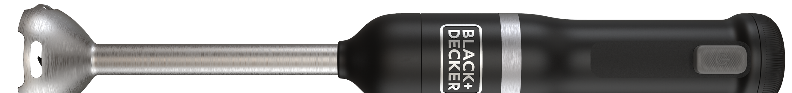 Profile view of the black, BLACK+DECKER kitchen wand with immersion blender attached