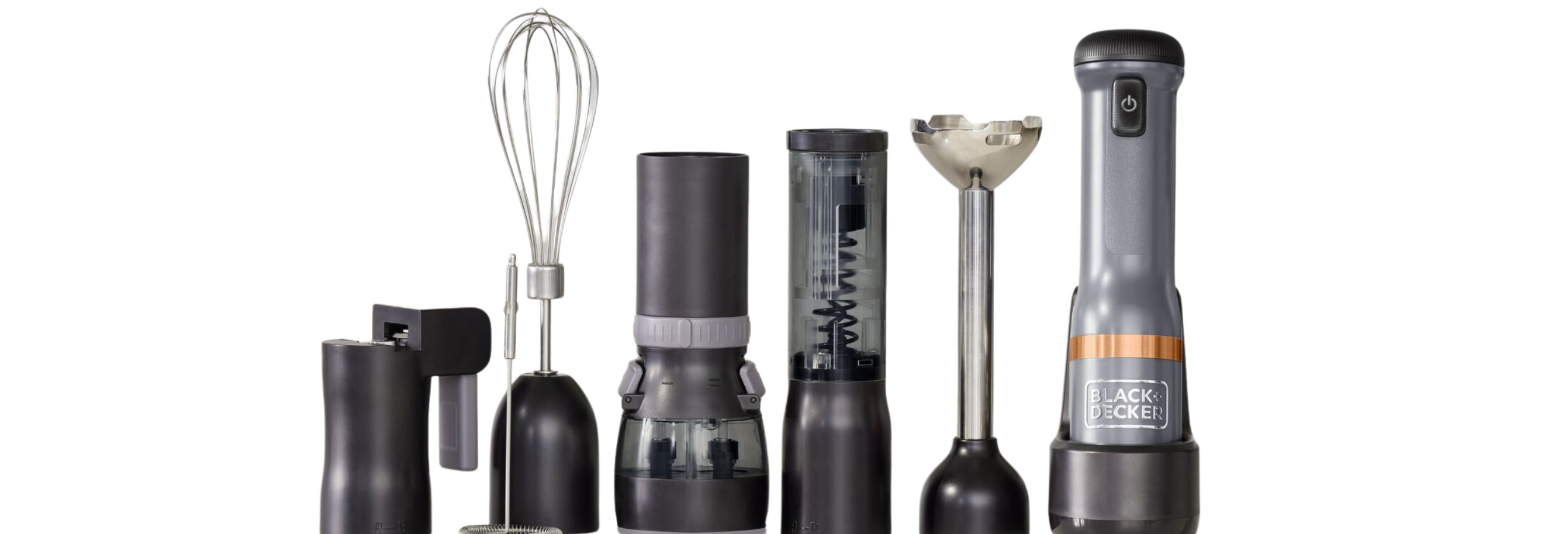 Profile view of the grey, BLACK+DECKER kitchen wand 6 kit