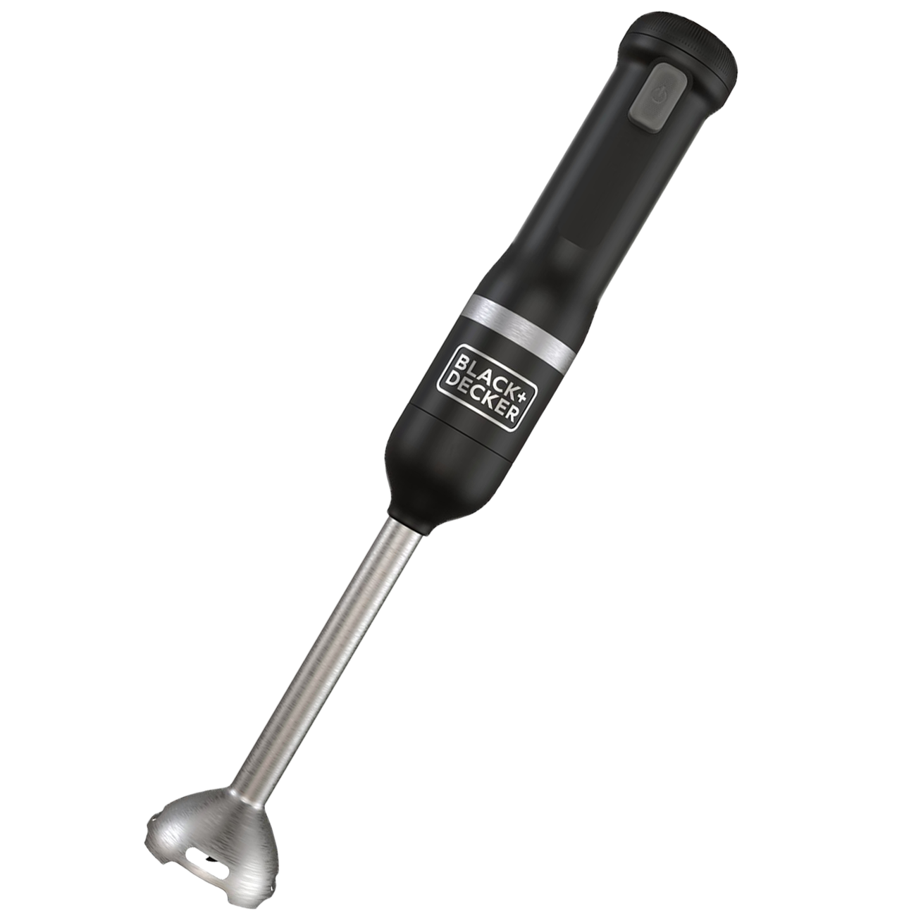 Profile view of the black, BLACK+DECKER kitchen wand with immersion blender attached