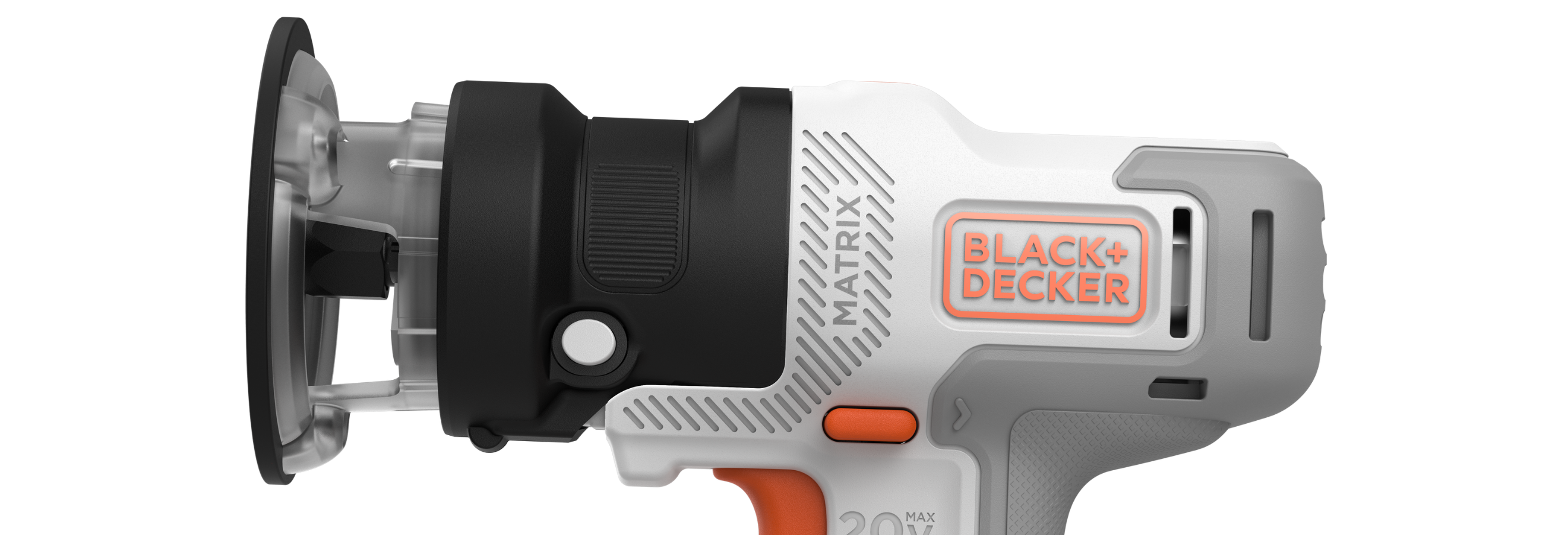 Side profile of 20V Max Matrix with router attachment