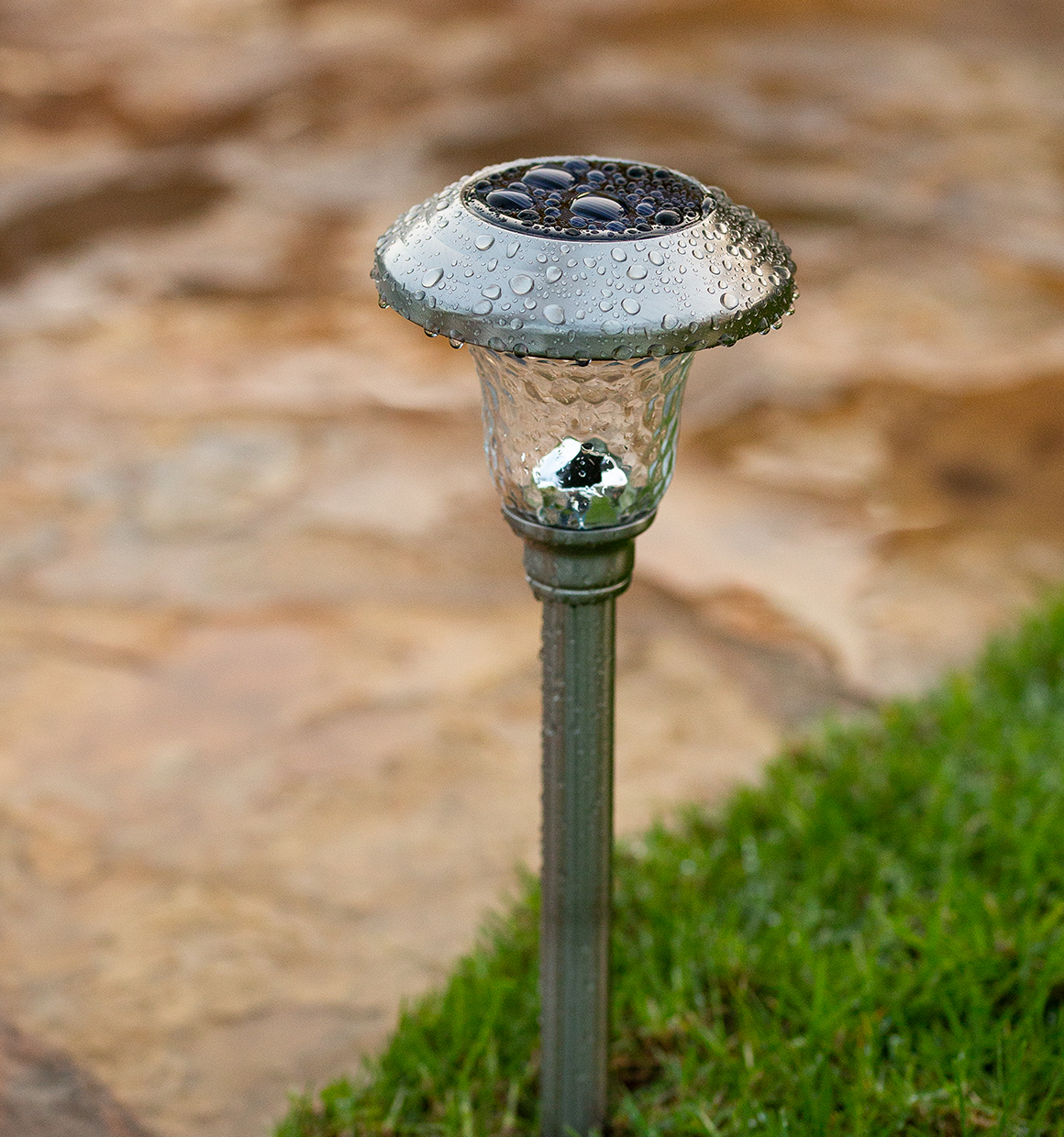 BLACK+DECKER Path Light in grass with rain droplets on it