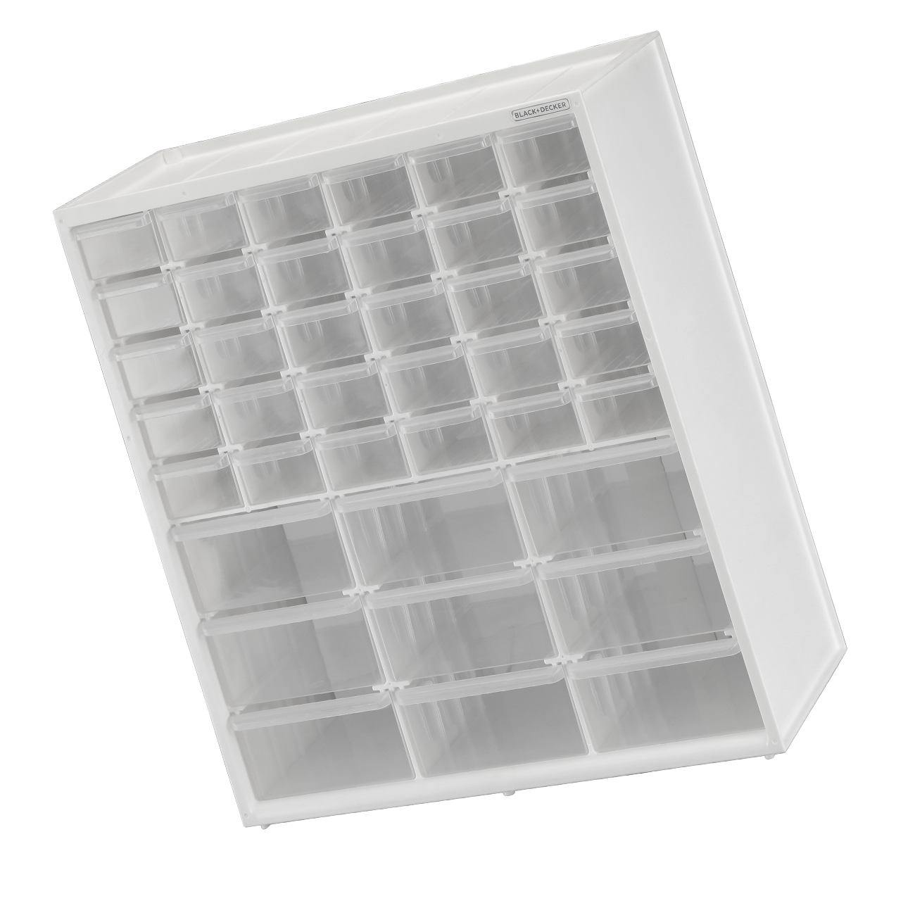 Large and small 39 drawer bin system with clear drawers