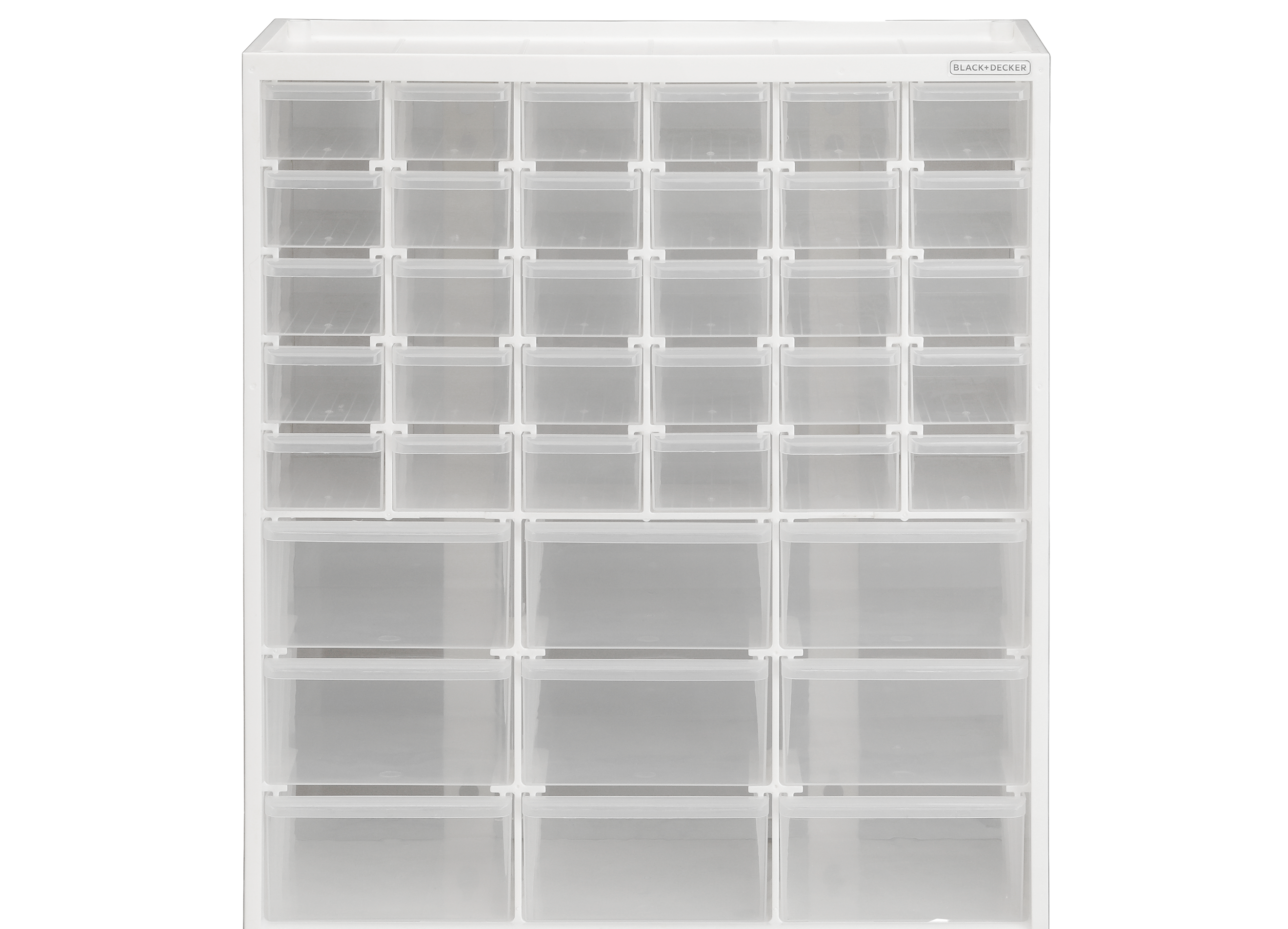 Large and small 39 drawer bin system with clear drawers