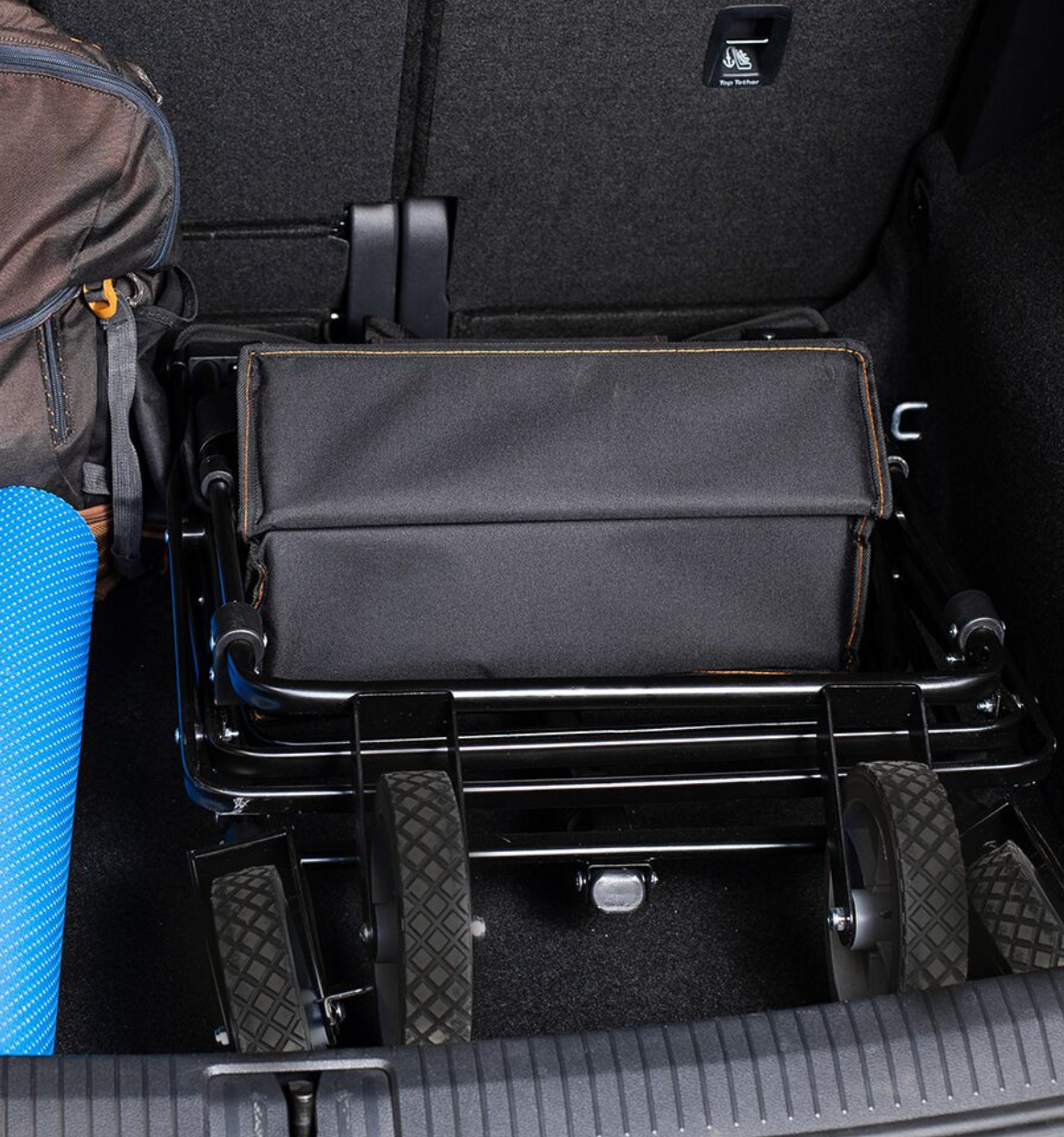 Utility wagon, collapsible/folding wagon folded in the back of a car