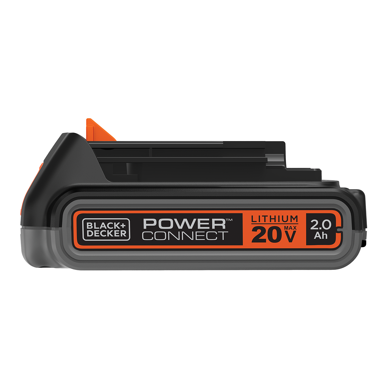 Profile of black and decker 20 volt 1.3 amp hour lithium battery pack.