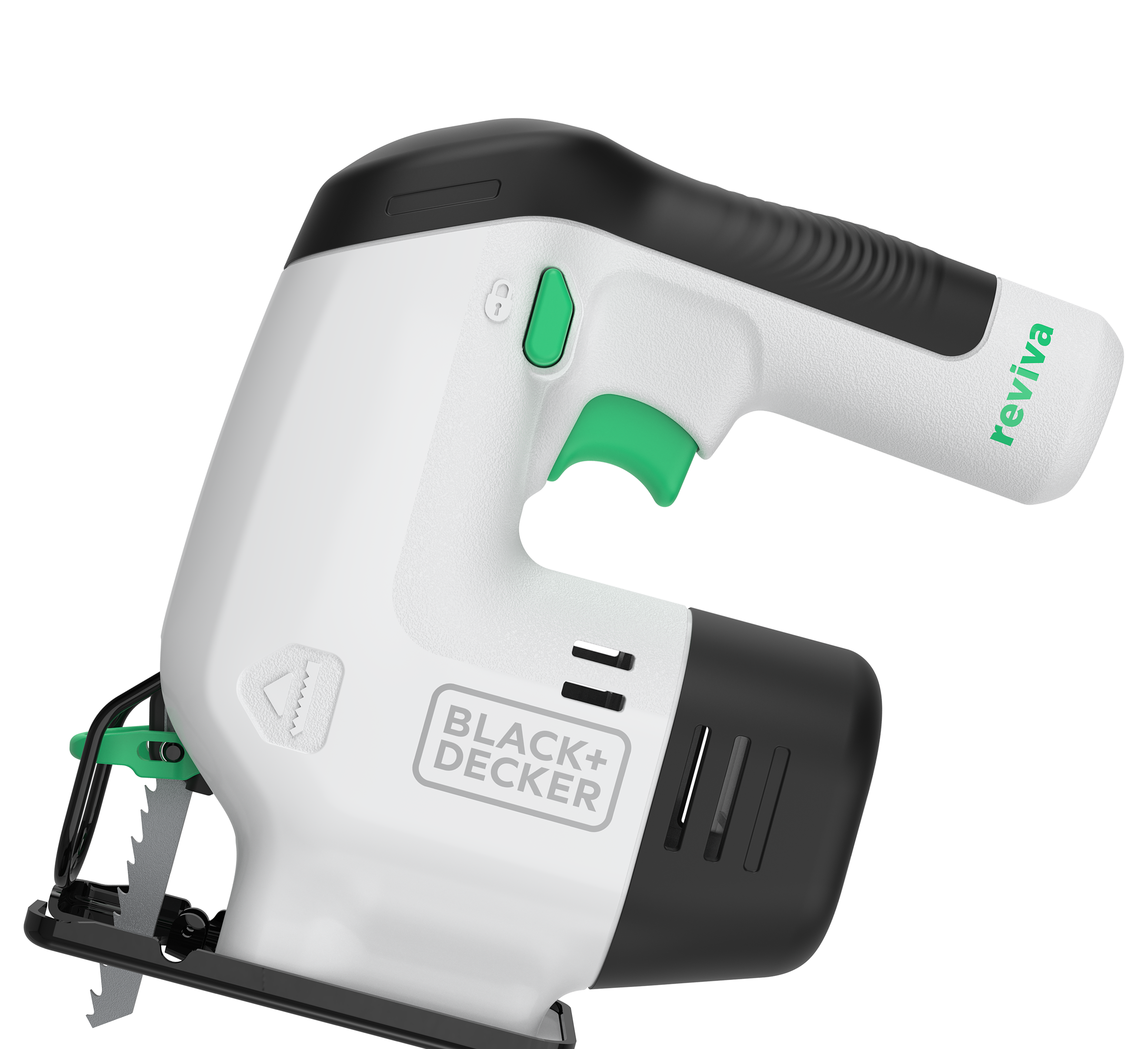 Side profile of Black and Decker Reviva 12V Jigsaw