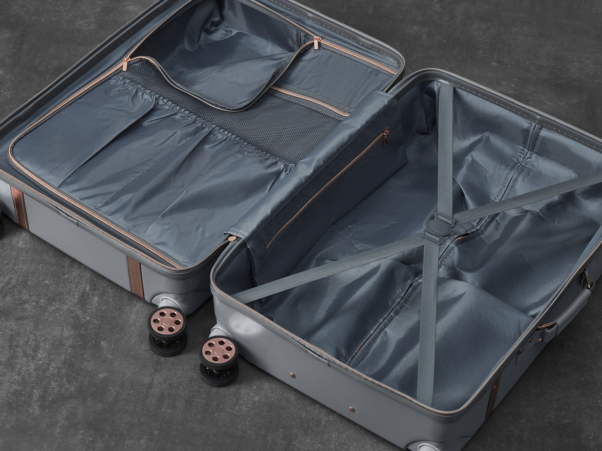 Vintage Set of 3 Suitcases | Grey + Rose Gold | Rock Luggage