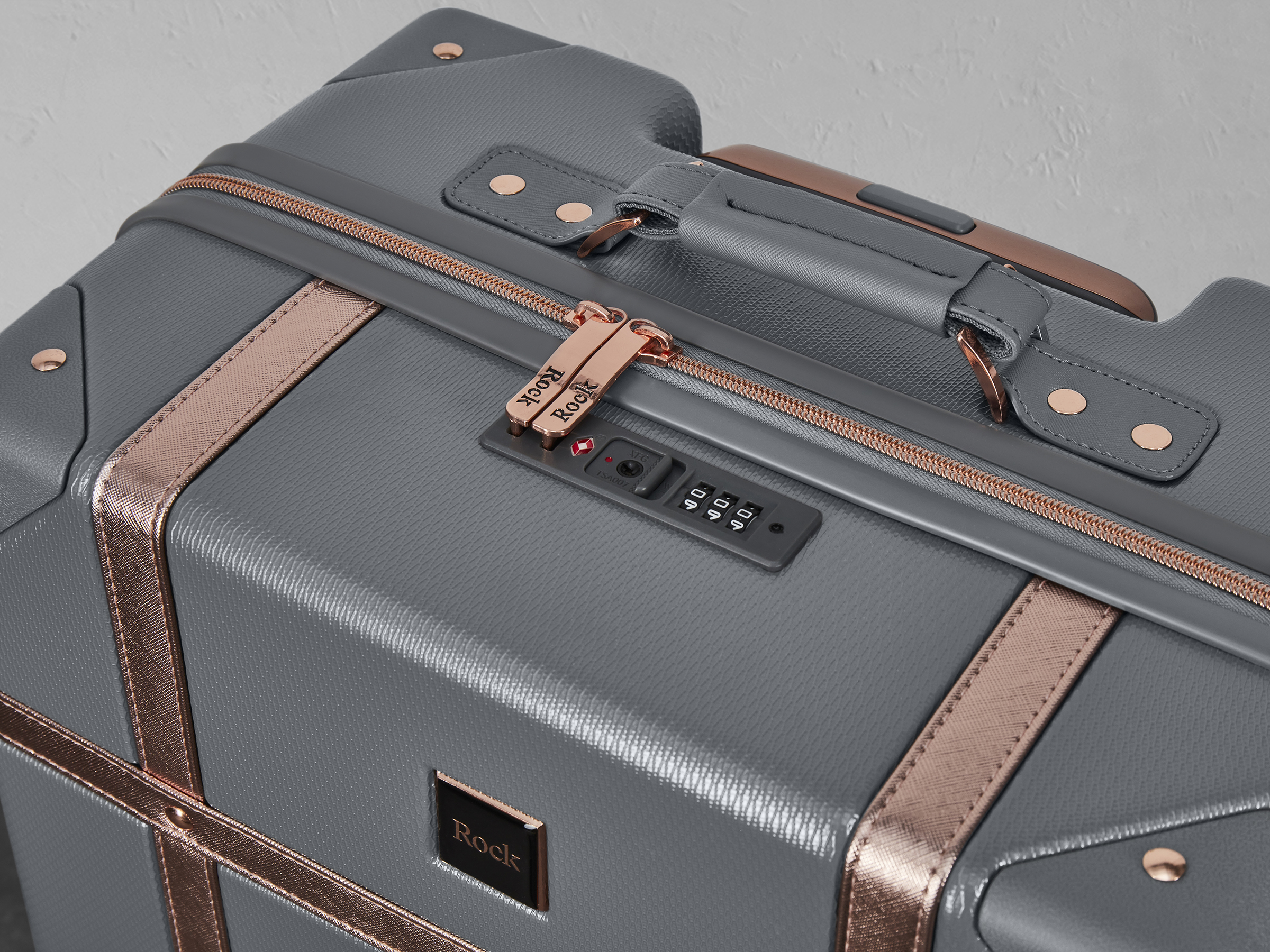 Vintage Set of 3 Suitcases | Grey + Rose Gold | Rock Luggage