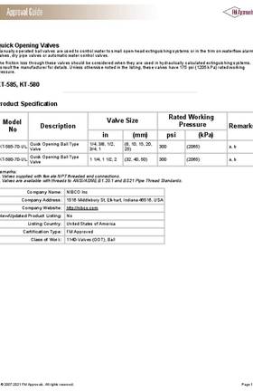 NIBCO FM Approval KT-585 and 580