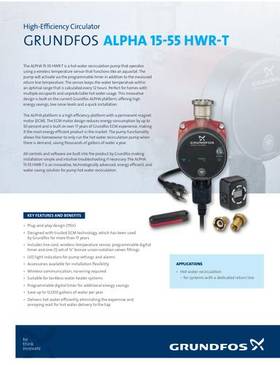 GRUNDFOS ALPHA 15-55 HWR-T, High-Efficiency Circulator (Product brochure)
