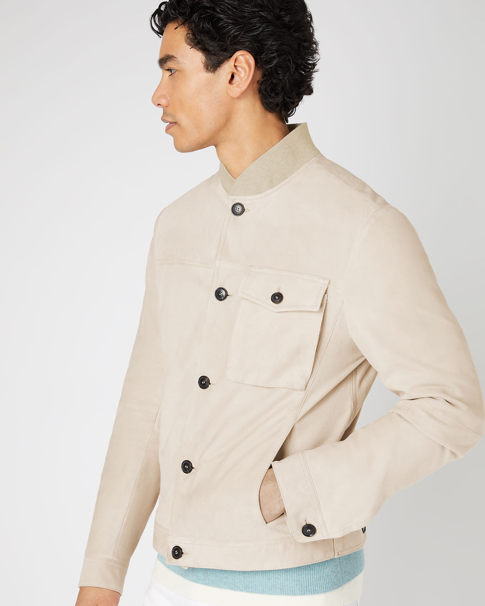Men's Suede Bomber Jacket Beige Brown | N.Peal Men's Suede Bomber Jacket Beige Brown | N.Peal