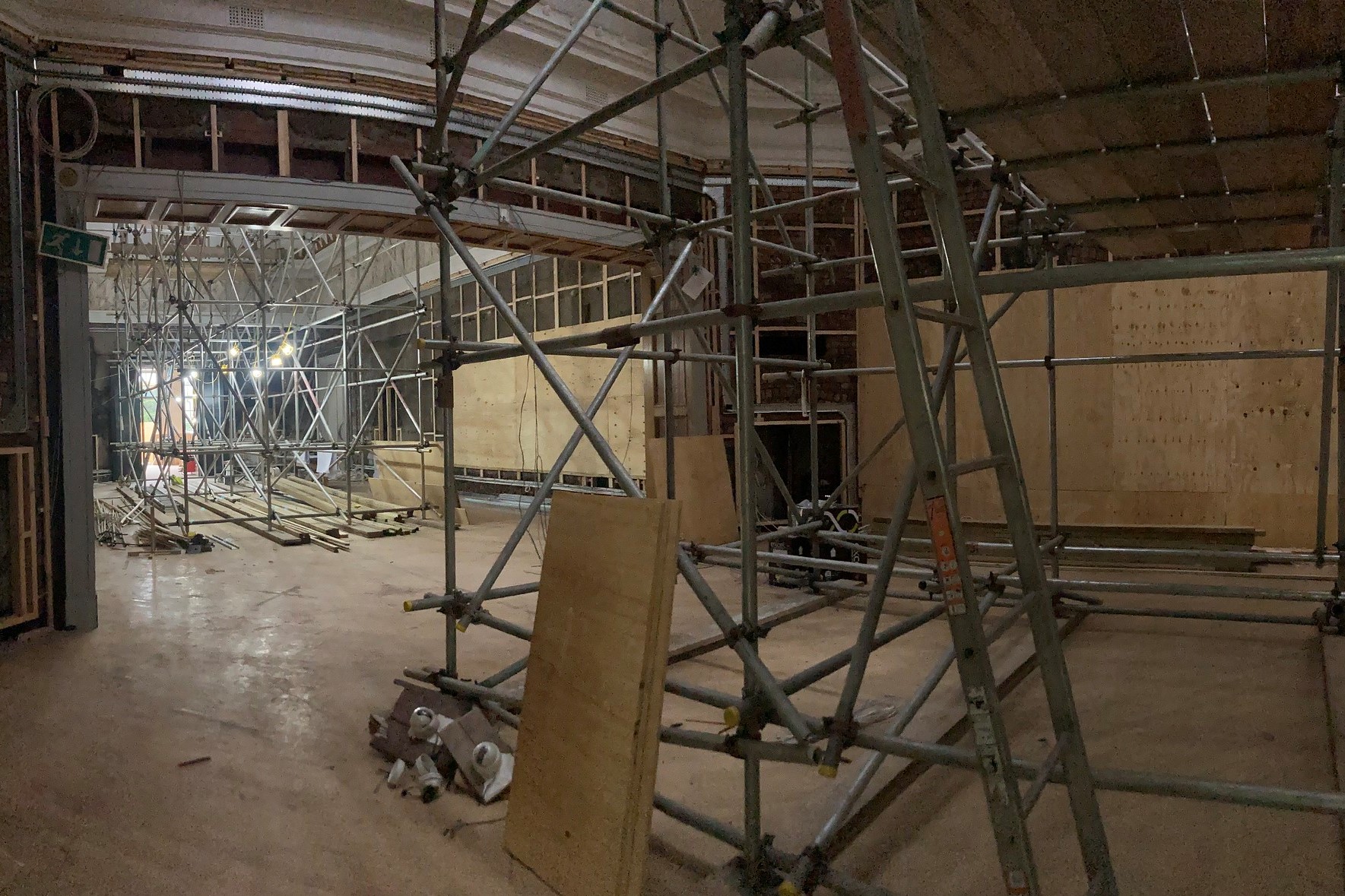 View of internal building works and scaffolding 