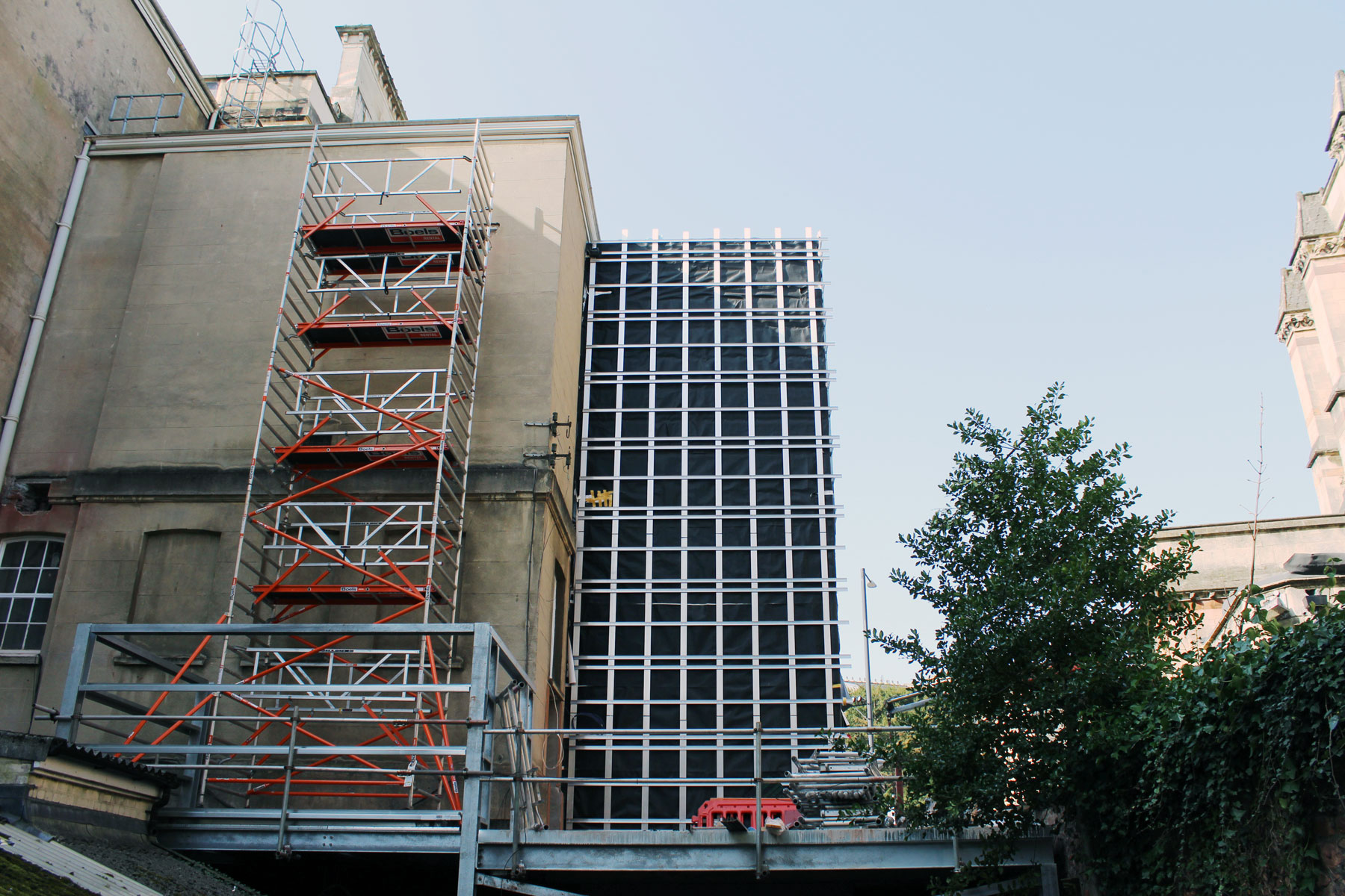 External view of the RWA building showing the shell of the new lift 