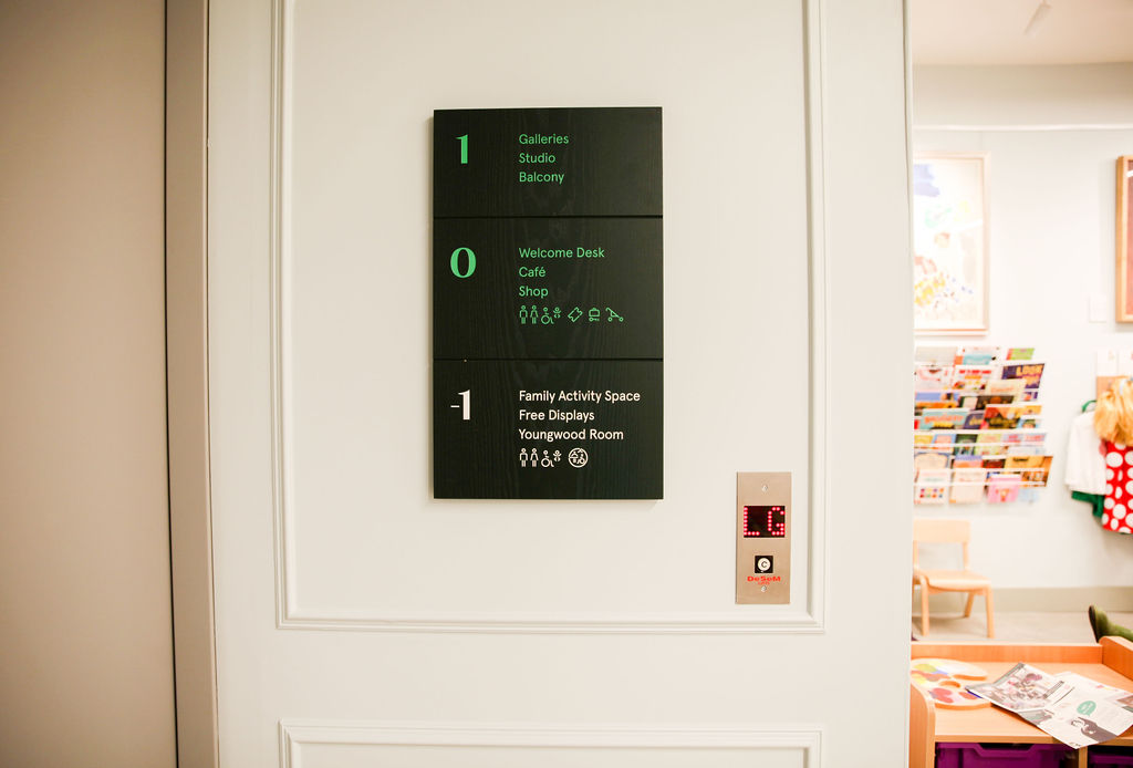 An image of the lift button and floor plan in the Family Activity Space 