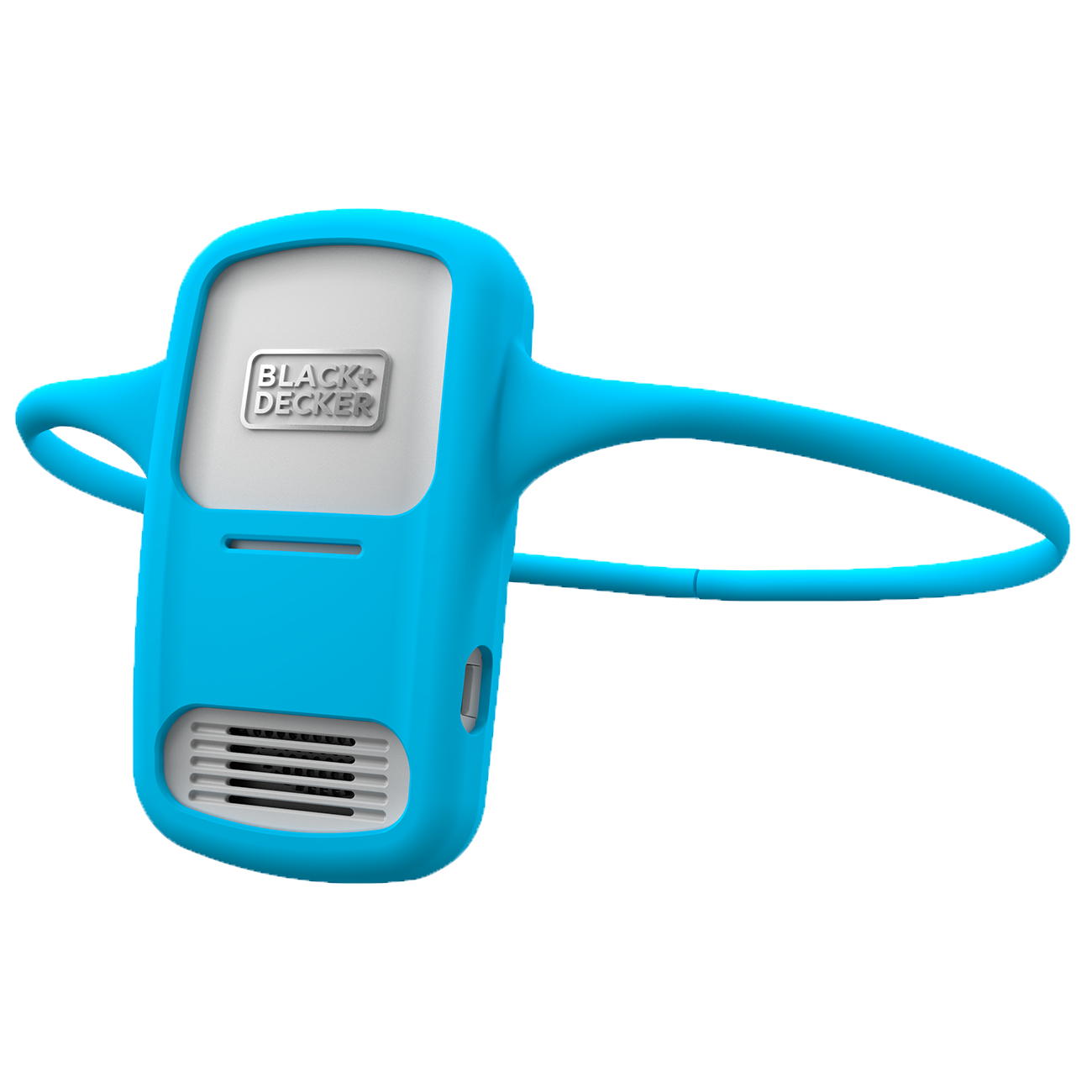 3/4 view of comfortpak™ corldess wearable cooling + heating device in a breeze blue lanyard