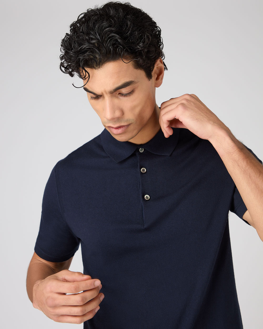 Men's Cotton Cashmere Polo T-Shirt Navy Blue | N.Peal