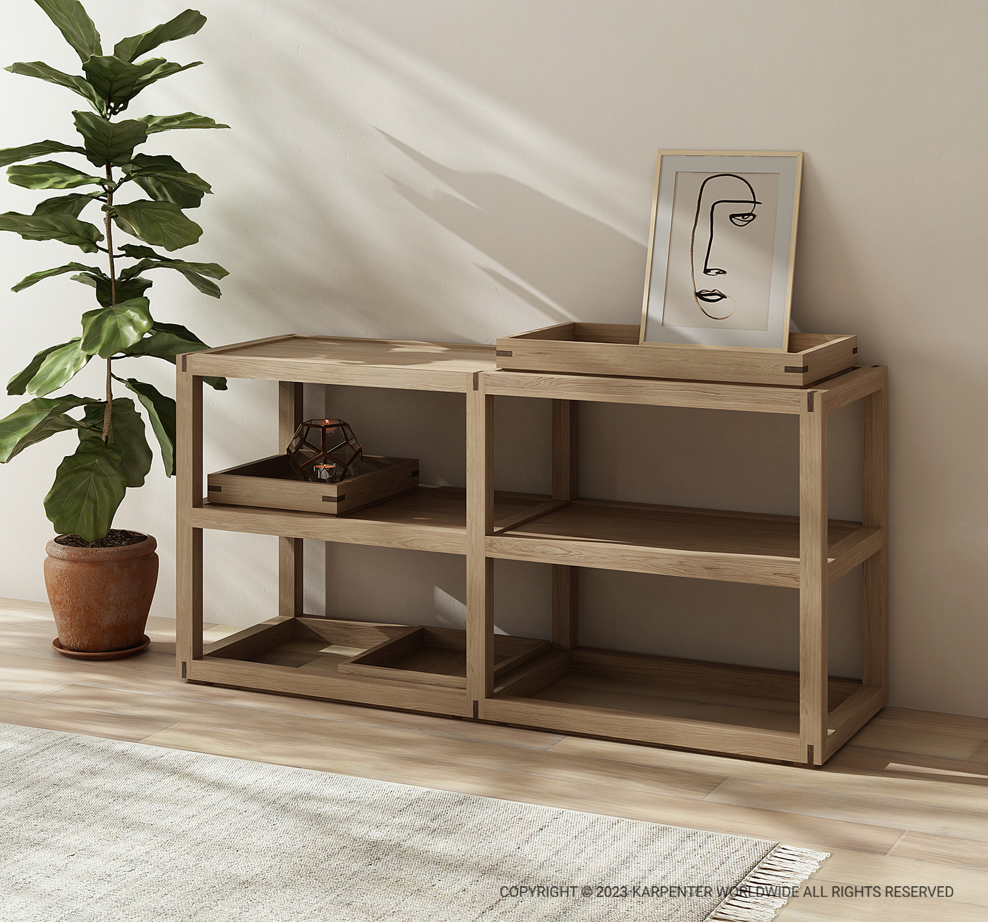 Up and Down 3 tier Narrow Shelves - European Oak
