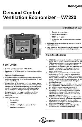 Honeywell 63-1363EF—01 - Demand Control Ventilation Economizer – W7220