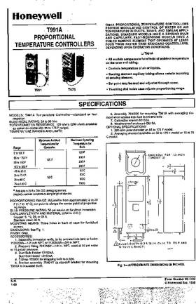 Honeywell Specification Data for T991A Proportional Temperature Controllers (English)