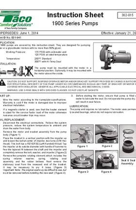 Taco 1900 Series Pumps Instruction Sheet