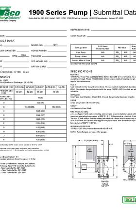 Taco 1900 Series Pumps Submittal Data