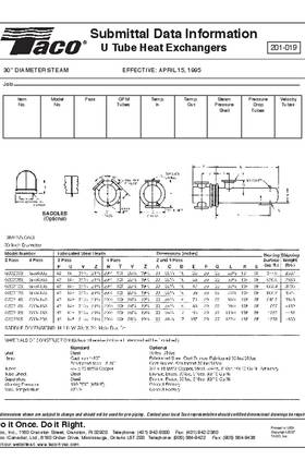 Taco U-Tube Steam to Liquid Heat Exchangers Submittals