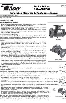 Taco BAA/ARRA/PSA Suction Diffuser - Flanged Submittal Data