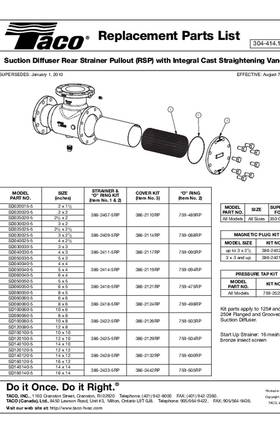 Taco RSP Suction Diffusers Replacement Parts