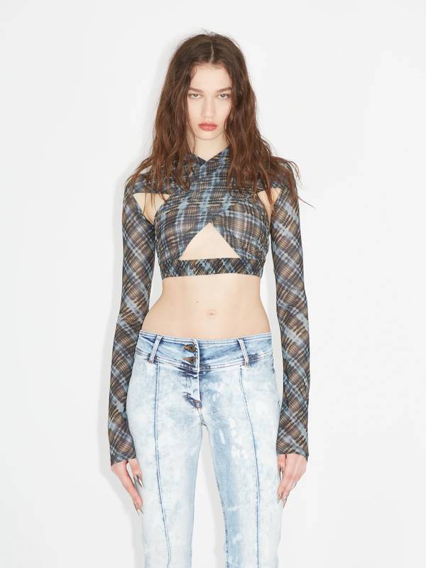 Anti Cross Over Top Bleach Plaid Blue