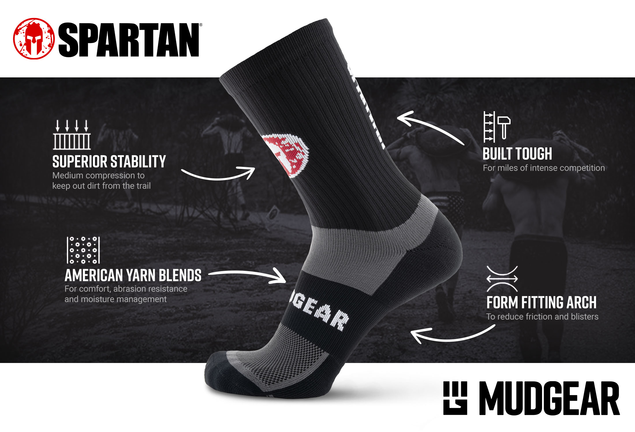 Infographic of SPARTAN by MudGear Crew Height Sock