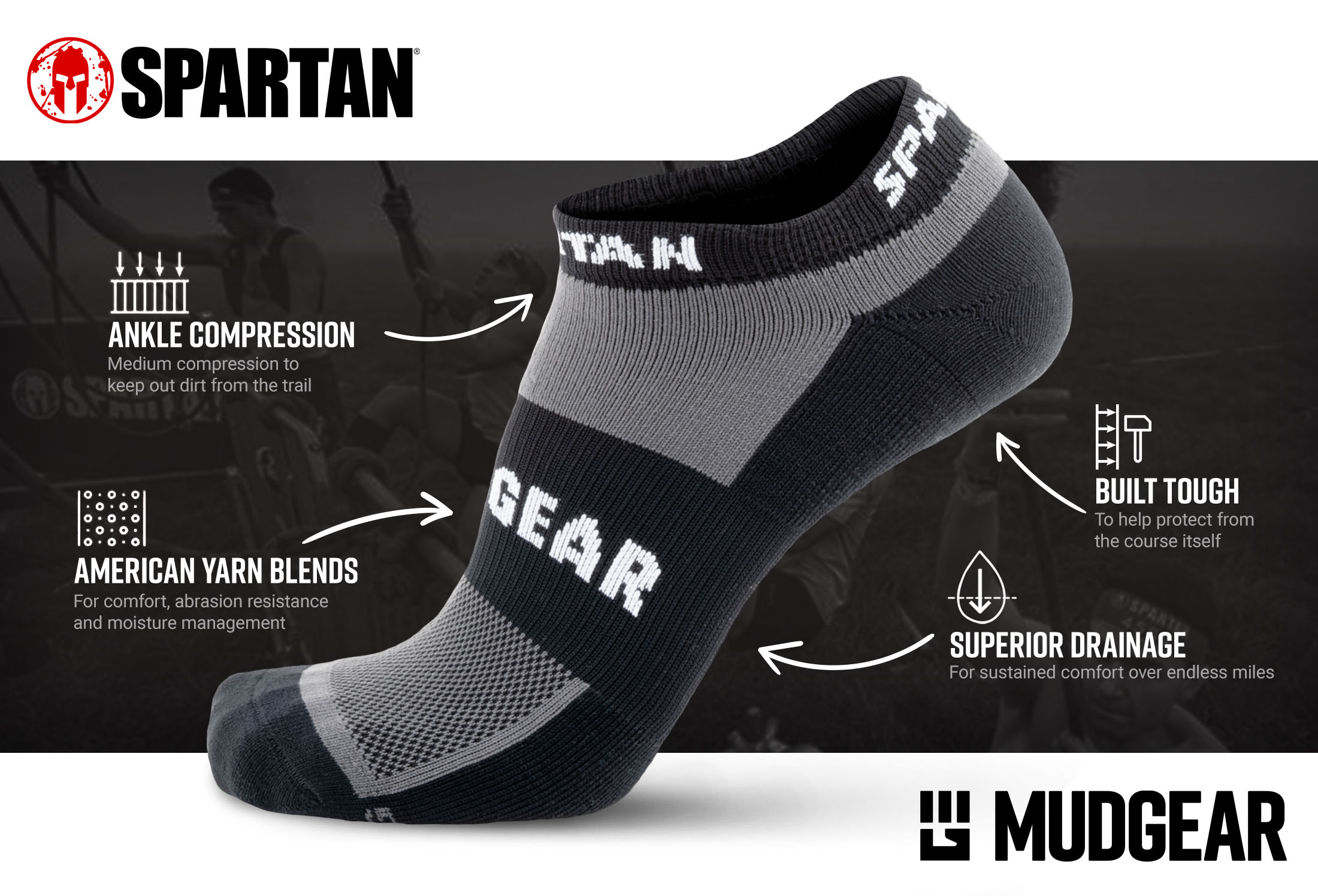 Infographic of SPARTAN by MudGear No-Show Sock